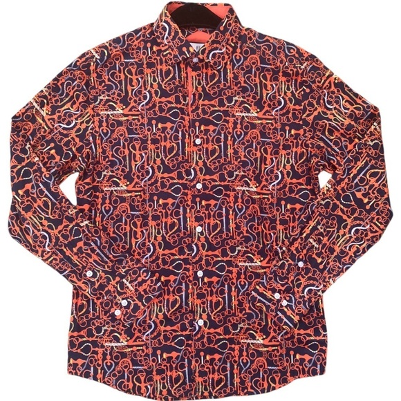 Elie Balleh Milano Italy NWT Shirt Chain-Print Casual Button Down Cotton Shirt - Picture 1 of 11